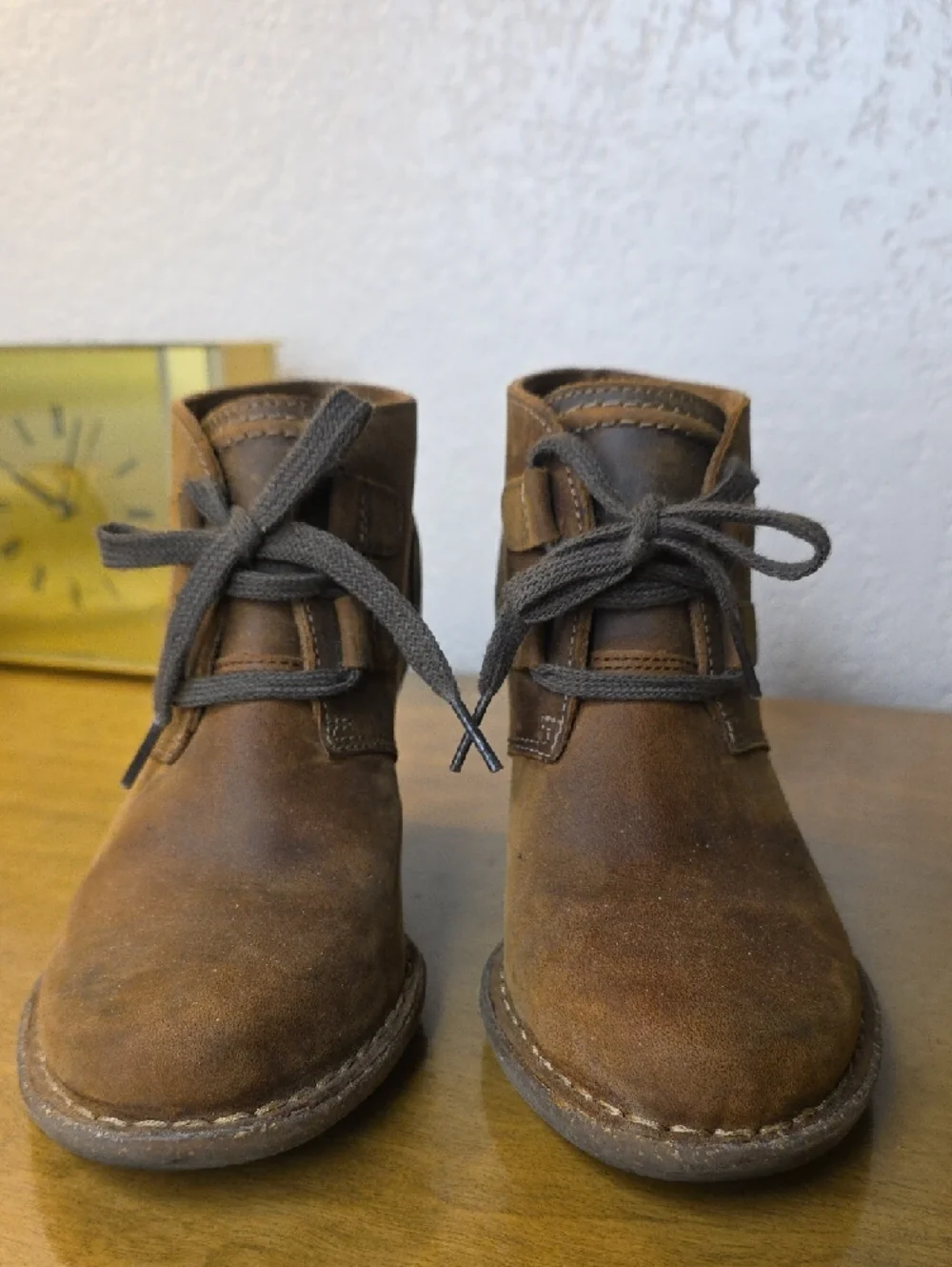 Clarks Brown Suede Lace-Up Ankle Booties with Stacked Heel